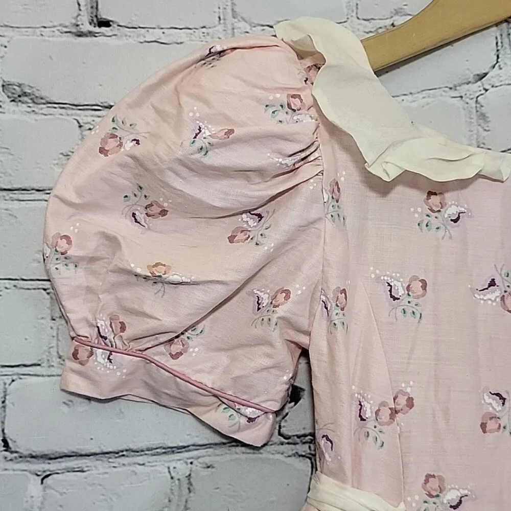 VINTAGE DAISY KINGDOM Girls Dress Size 8 Pink Floral Tea Party Factory Made Flaw